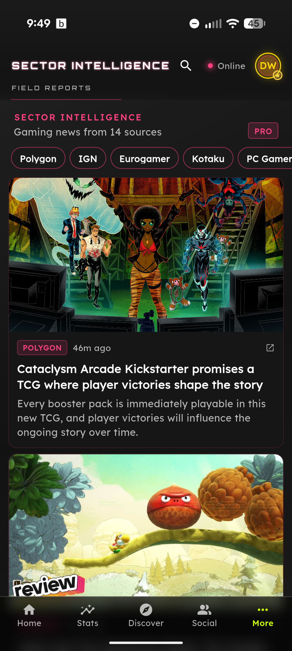 News feed scoped to tracked games