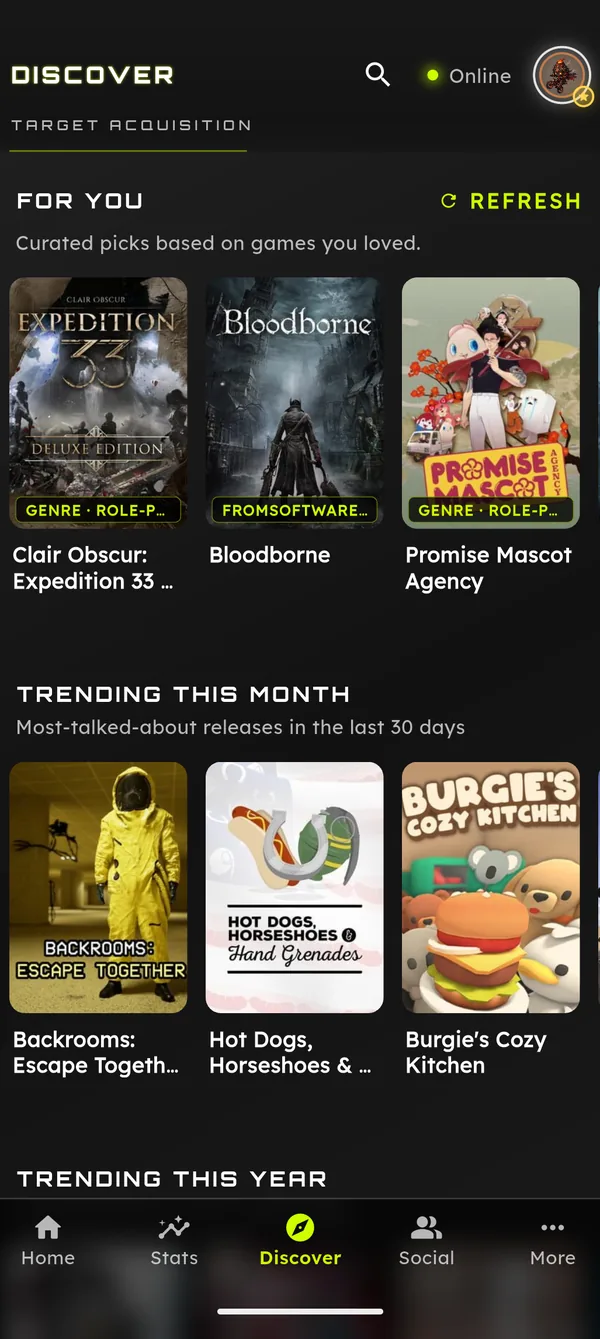 Discover screen with personalized recommendations