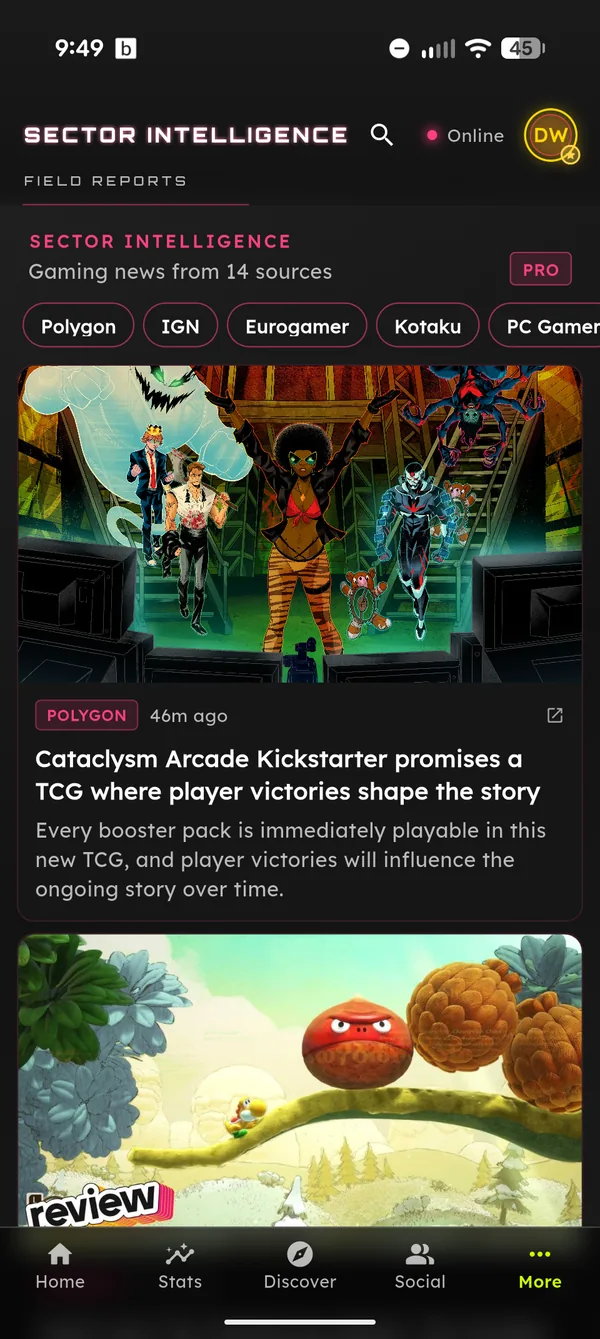 News feed scoped to tracked games